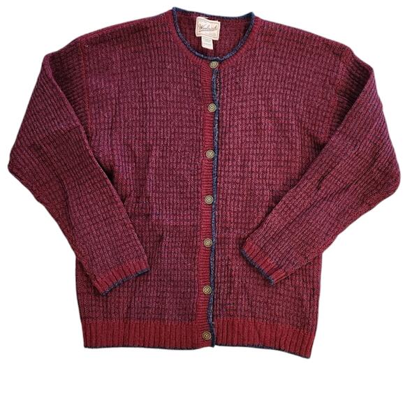 WOOLRICH Ruby Red Button Up Grandpa Cardigan Sweater L - Picture 1 of 5